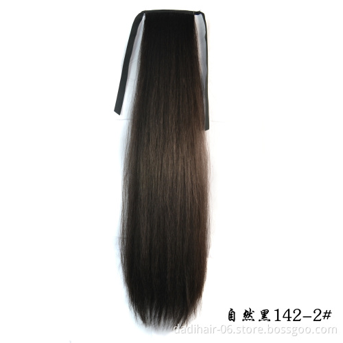Wholesale Synthetic Long Afro Style Black Ponytail Hairpiece Water Wave Wrap Around Hairpiece Extension